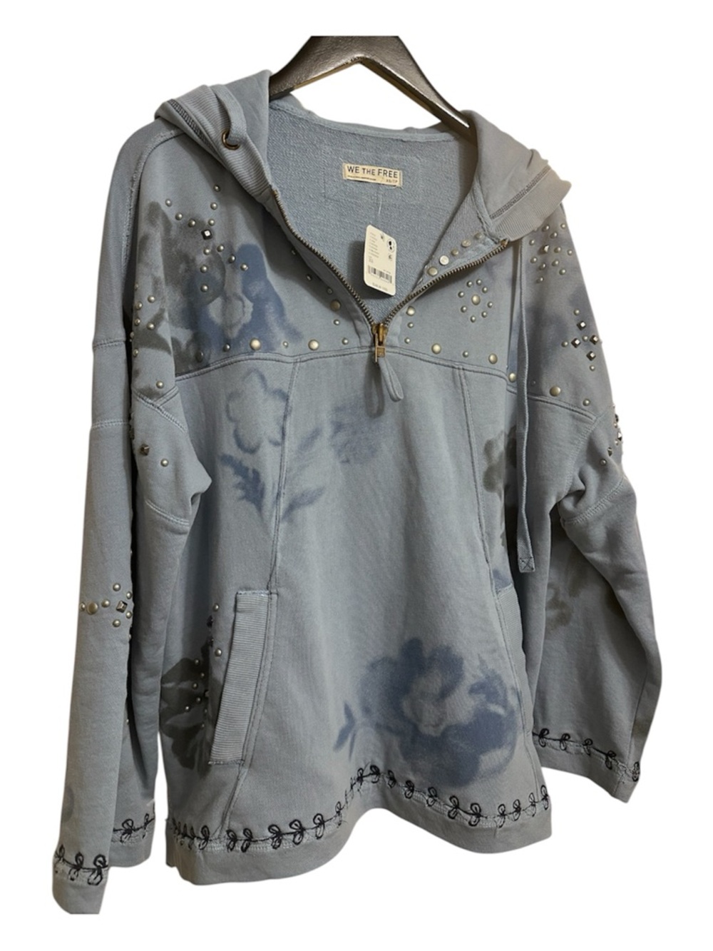 Free People/We The Free Silver Half Zip Hoodie NWT Size XS Current on FP - Picture 5 of 8